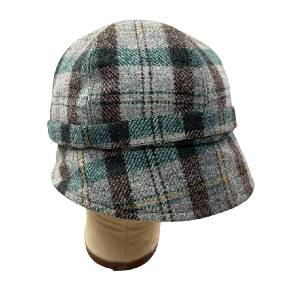 Doogan Donegal Ireland Flapper Cap Hat Pure Wool Hand Crafted Plaid Blue Brown